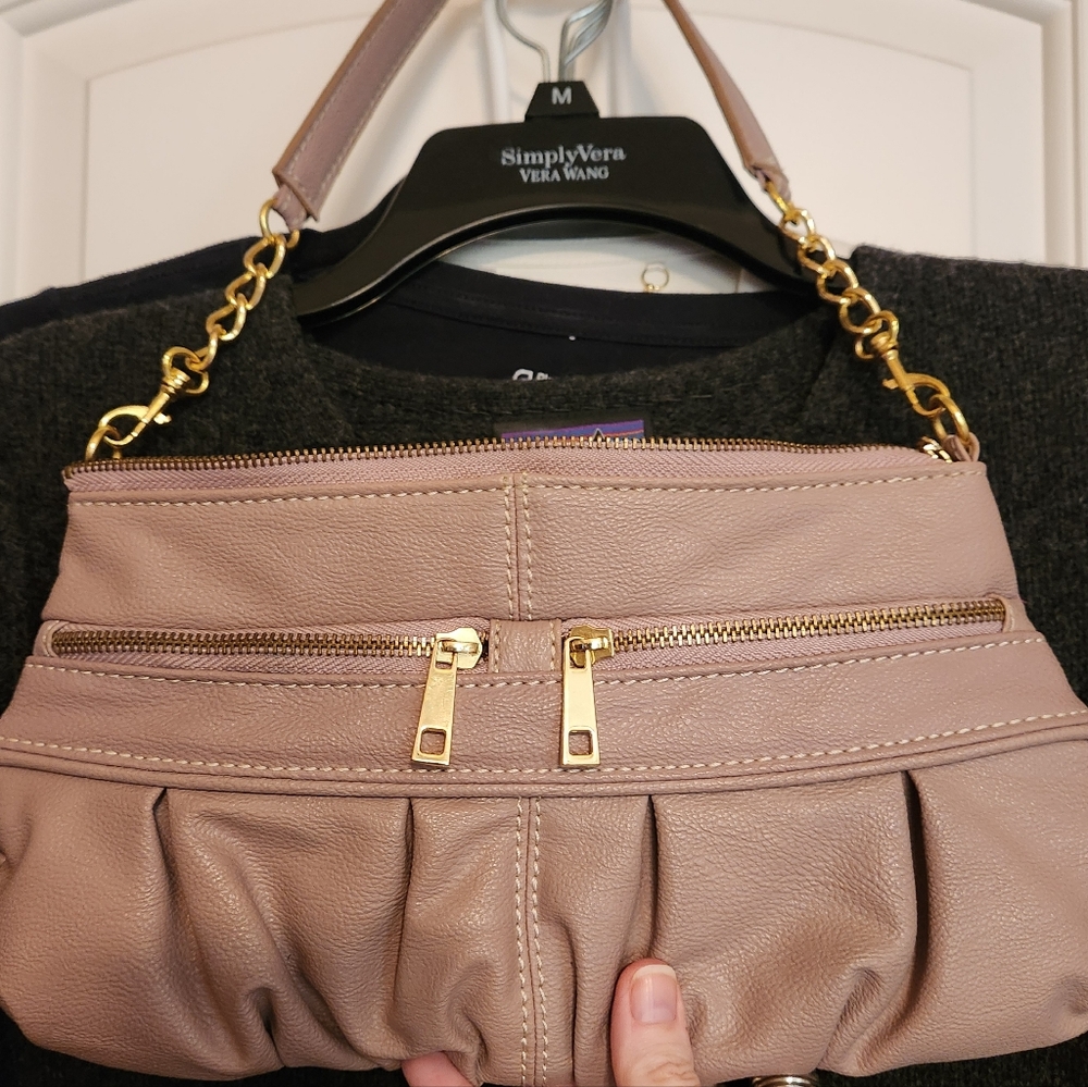 Merona Taupe Shoulder Bag with Gold Accents